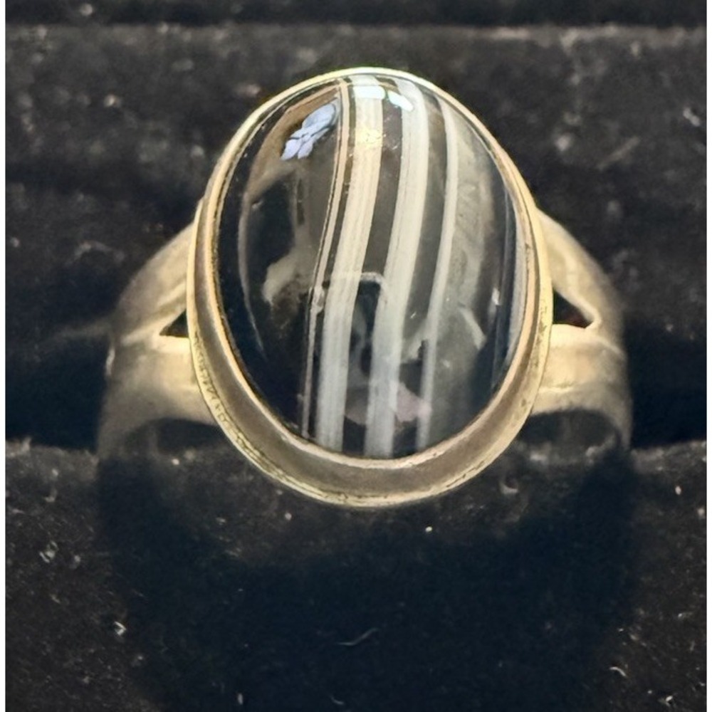 925 Sterling Silver Agate Ring Symbols On Thick Band Arrows Cross Size 10.5
